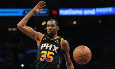 Apr 28, 2024; Phoenix, Arizona, USA; Phoenix Suns forward Kevin Durant (35) dunks against the Minnesota Timberwolves during the first half of game four of the first round for the 2024 NBA playoffs at Footprint Center. Mandatory Credit: Joe Camporeale-USA TODAY Sports