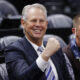 Dec 15, 2021; Salt Lake City, Utah, USA; Danny Ainge watches pregame activities after he was Appointed Alternate Governor and CEO of Utah Jazz Basketball prior to their game against the LA Clippers at Vivint Arena. Mandatory Credit: Jeffrey Swinger-USA TODAY Sports