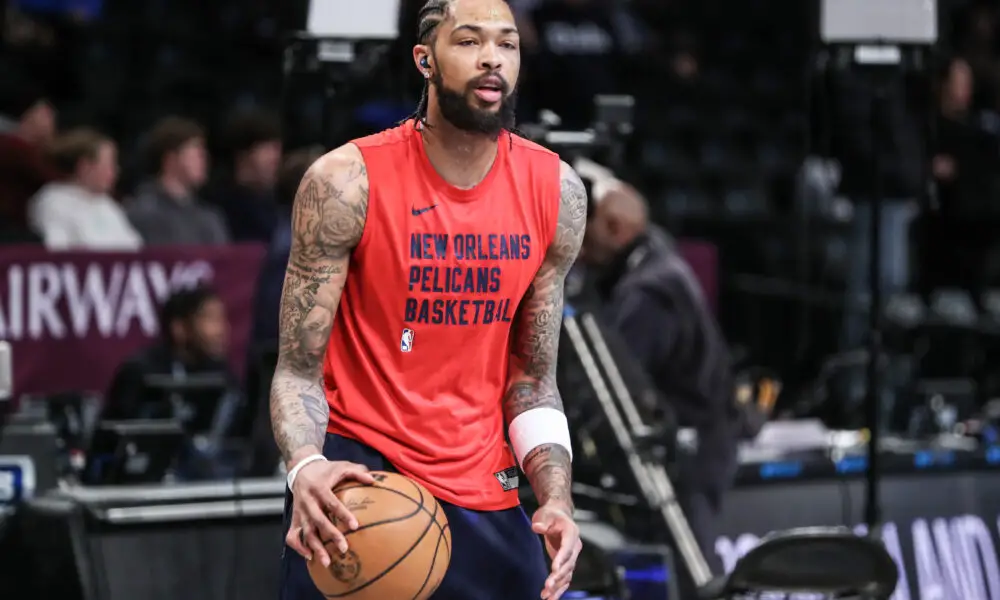 Mar 19, 2024; Brooklyn, New York, USA; New Orleans Pelicans forward Brandon Ingram (14) warms up prior to the game against the Brooklyn Nets at Barclays Center. Mandatory Credit: Wendell Cruz-USA TODAY Sports