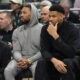 Apr 30, 2024; Milwaukee, Wisconsin, USA; Milwaukee Bucks guard Damian Lillard and forward Giannis Antetokounmpo watch from the bench during the first quarter during game five of the first round for the 2024 NBA playoffs against the Indiana Pacers at Fiserv Forum. Mandatory Credit: Jeff Hanisch-USA TODAY Sports