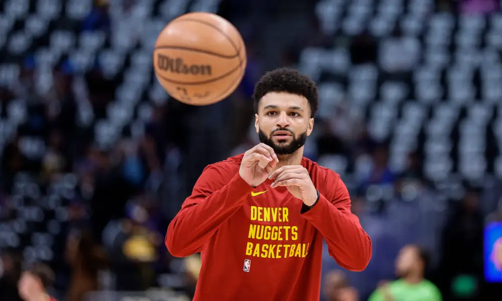 May 6, 2024; Denver, Colorado, USA; Denver Nuggets guard Jamal Murray (27) before game two of the second round for the 2024 NBA playoffs against the Minnesota Timberwolves at Ball Arena. Mandatory Credit: Isaiah J. Downing-USA TODAY Sports