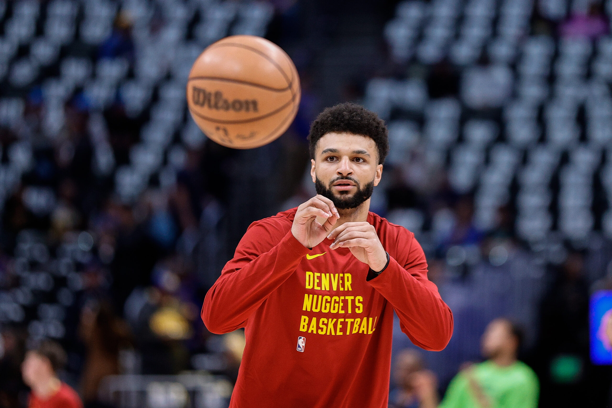 May 6, 2024; Denver, Colorado, USA; Denver Nuggets guard Jamal Murray (27) before game two of the second round for the 2024 NBA playoffs against the Minnesota Timberwolves at Ball Arena. Mandatory Credit: Isaiah J. Downing-USA TODAY Sports