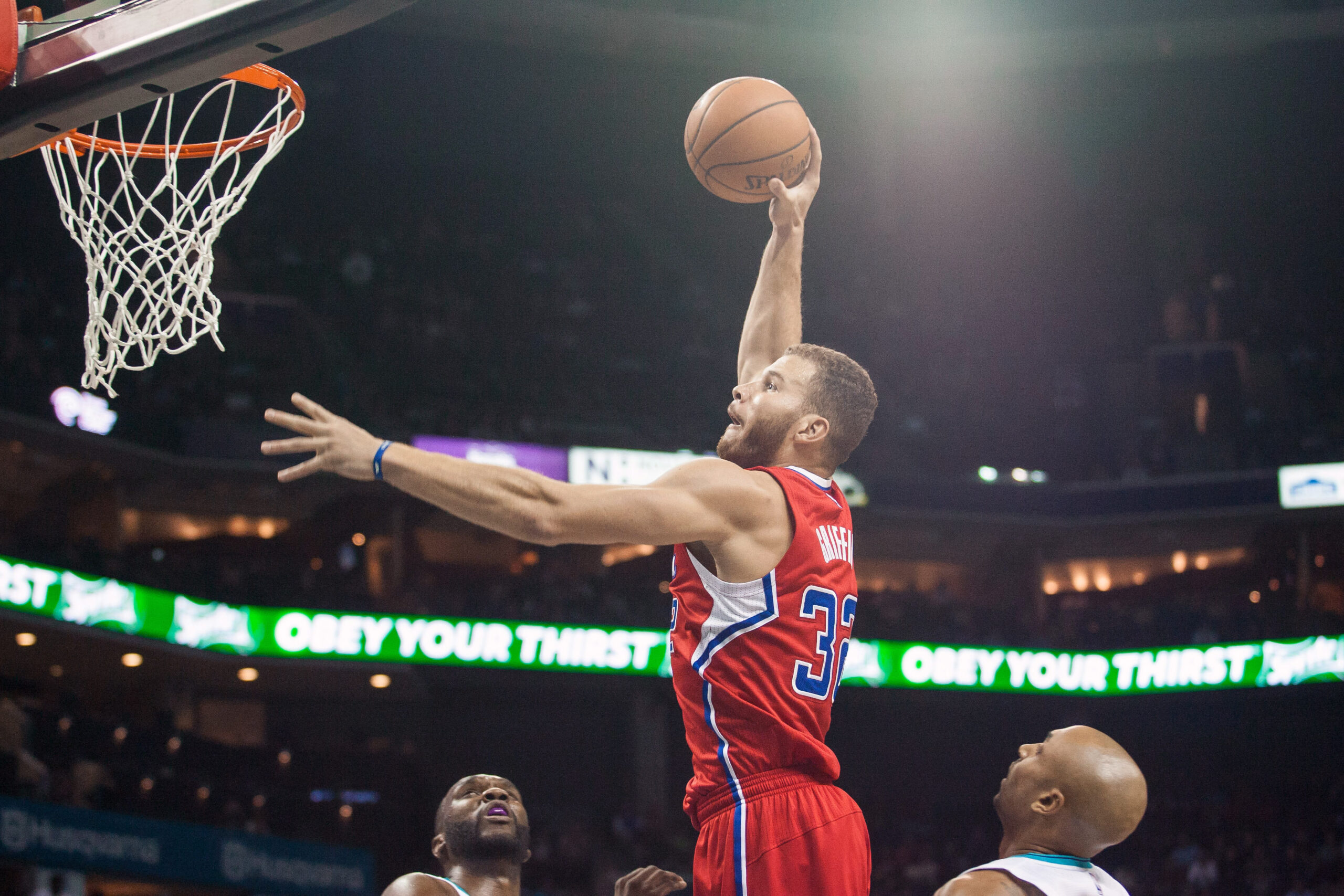 Nov 24, 2014; Charlotte, NC, USA; Los Angeles Clippers forward Blake Griffin (32) goes up to dunk the ball during the first half against the Charlotte Hornets at Time Warner Cable Arena. Mandatory Credit: Jeremy Brevard-USA TODAY Sports