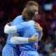 Mar 15, 2015; Los Angeles, CA, USA; Los Angeles Clippers forward Blake Griffin is embraced by teammate guard Chris Paul before the start of the Clippers game against the Houston Rockets at Staples Center. It was Griffin's first game back since Griffin had surgery to remove a staff infection in his elbow. Mandatory Credit: Robert Hanashiro-USA TODAY Sports