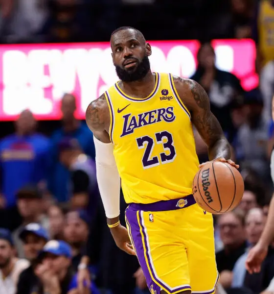 Apr 29, 2024; Denver, Colorado, USA; Los Angeles Lakers forward LeBron James (23) in the third quarter against the Denver Nuggets during game five of the first round for the 2024 NBA playoffs at Ball Arena. Mandatory Credit: Isaiah J. Downing-USA TODAY Sports