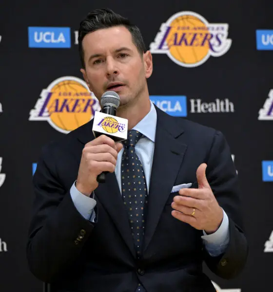 Jun 24, 2024; El Segundo, CA, USA; Los Angeles Lakers head coach JJ Redick speaks to the media during an introductory news conference at the UCLA Health Training Center. Mandatory Credit: Jayne Kamin-Oncea-USA TODAY Sports