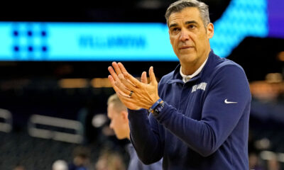 Apr 1, 2022; New Orleans, LA, USA; Villanova Wildcats head coach Jay Wright during the Final Four practice at Caesars Superdome. Mandatory Credit: Robert Deutsch-USA TODAY Sports