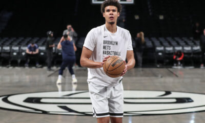 Mar 19, 2024; Brooklyn, New York, USA; Brooklyn Nets forward Cameron Johnson (2) warms up prior to the game against the New Orleans Pelicans at Barclays Center. Mandatory Credit: Wendell Cruz-USA TODAY Sports