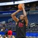 Apr 1, 2024; Orlando, Florida, USA; Portland Trail Blazers forward Jerami Grant (9) warms up before the game against the Orlando Magic at Amway Center. Mandatory Credit: Mike Watters-USA TODAY Sports