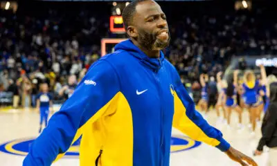 Apr 7, 2024; San Francisco, California, USA; Golden State Warriors forward Draymond Green (23) celebrates after beating the Utah Jazz at Chase Center. Mandatory Credit: Bob Kupbens-USA TODAY Sports