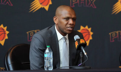 May 17, 2024; Phoenix, AZ, USA; Phoenix Suns General Manager James Jones speaks during a press conference to announce Mike Budenholzer as head coach. Mandatory Credit: Joe Camporeale-USA TODAY Sports