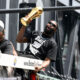 Jun 21, 2024; Boston, MA, USA; Boston Celtics guard Jaylen Brown (7) holds the MVP trophy during the 2024 NBA Championship parade in Boston. Mandatory Credit: Brian Fluharty-USA TODAY Sports