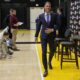 Jun 24, 2024; El Segundo, CA, USA; Los Angeles Lakers general manager Rob Pelinka walks off following the introductory news conference for head coach JJ Redick at the UCLA Health Training Center. Mandatory Credit: Jayne Kamin-Oncea-USA TODAY Sports