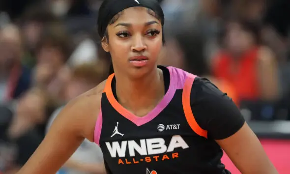 Jul 20, 2024; Phoenix, AZ, USA; Team WNBA forward Angel Reese gets in position against USA Women's National Team during the WNBA All Star Game at Footprint Center. Mandatory Credit: Joe Camporeale-USA TODAY Sports