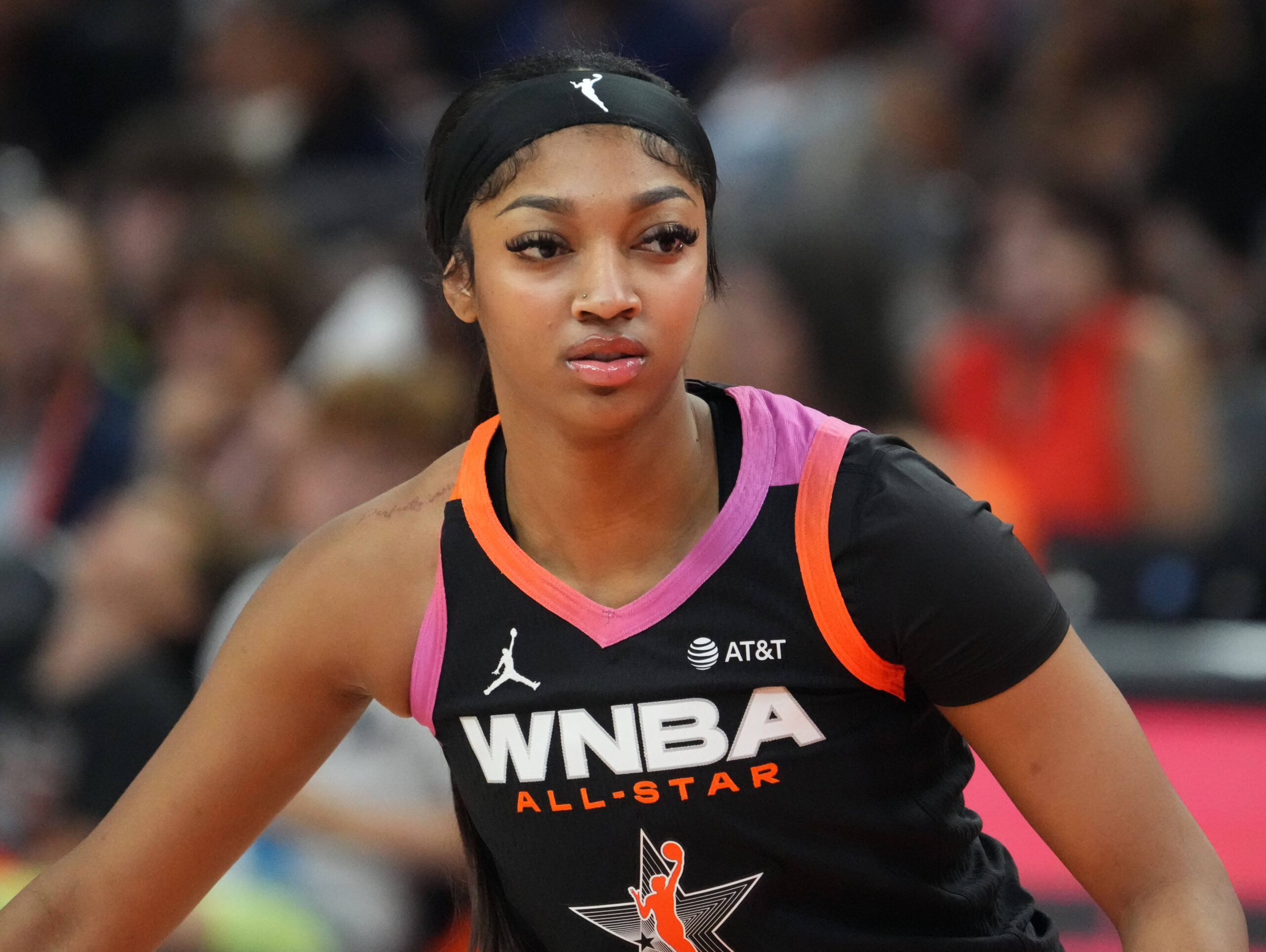 Jul 20, 2024; Phoenix, AZ, USA; Team WNBA forward Angel Reese gets in position against USA Women's National Team during the WNBA All Star Game at Footprint Center. Mandatory Credit: Joe Camporeale-USA TODAY Sports