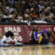 Dec 28, 2010; San Antonio, TX, USA; San Antonio Spurs forward Tim Duncan (left) talks with Los Angeles Lakers guard Kobe Bryant (right) during the first half at the AT&T Center. Mandatory Credit: Soobum Im-USA TODAY Sports